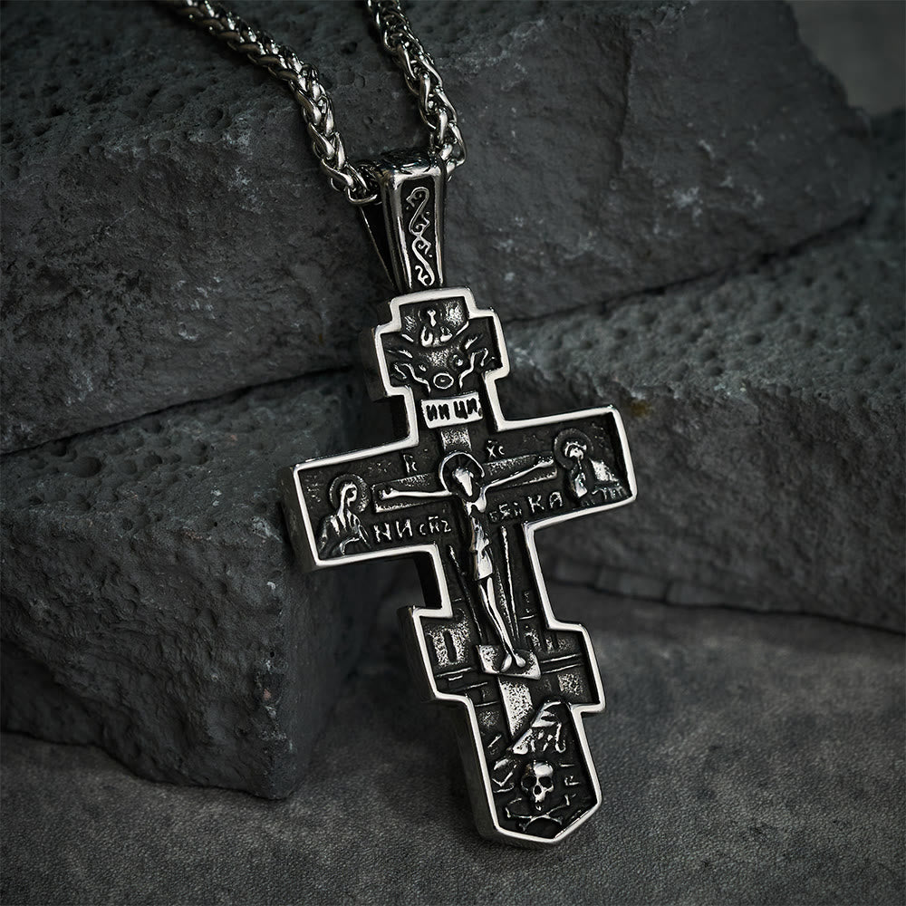 Titanium Orthodox Jesus Crucifix Necklace