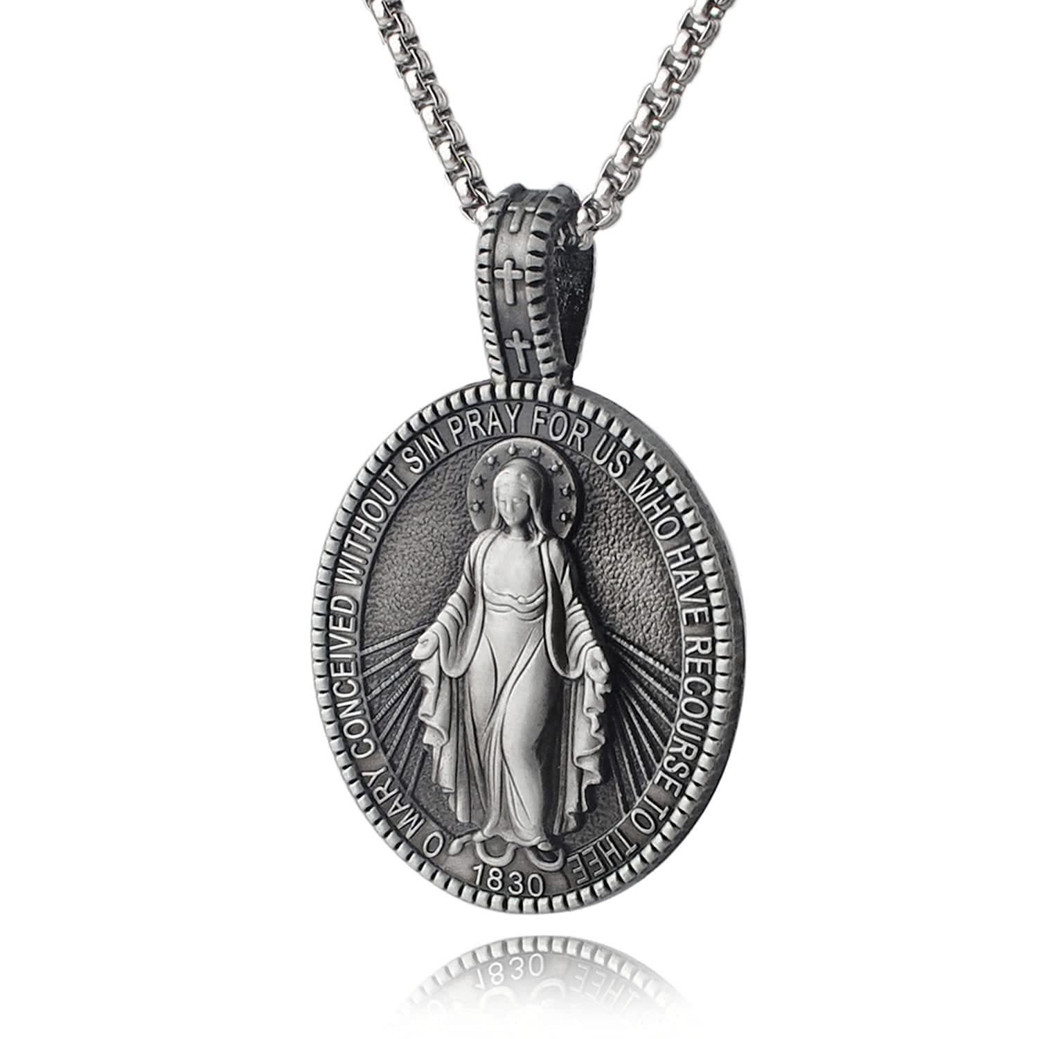 Miraculous Virgin Mary Medallion Pendant Necklace