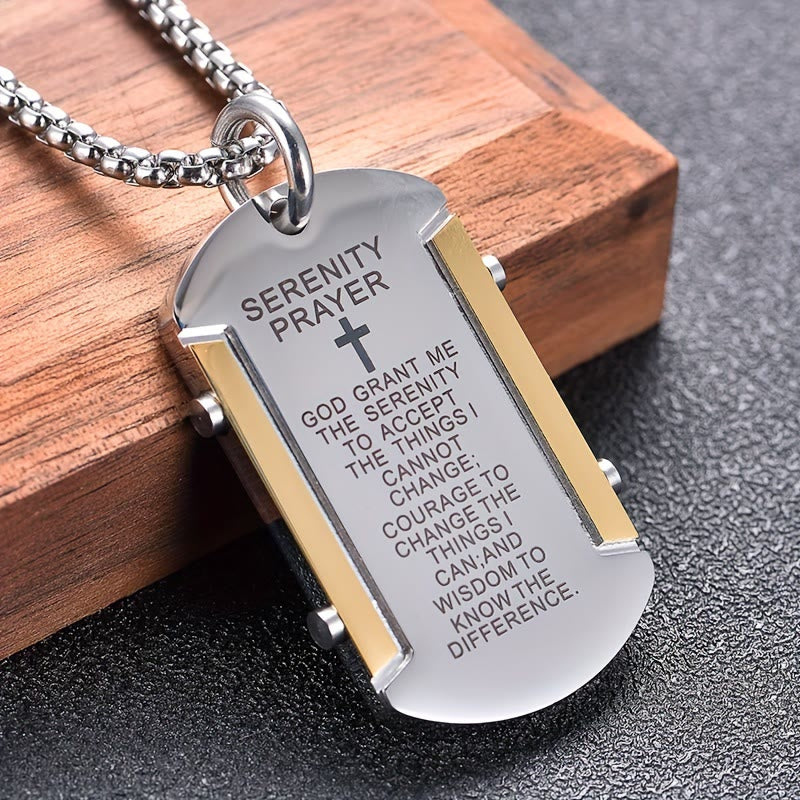 Stainless Steel Tri-Color Serenity Prayer Cross Necklace