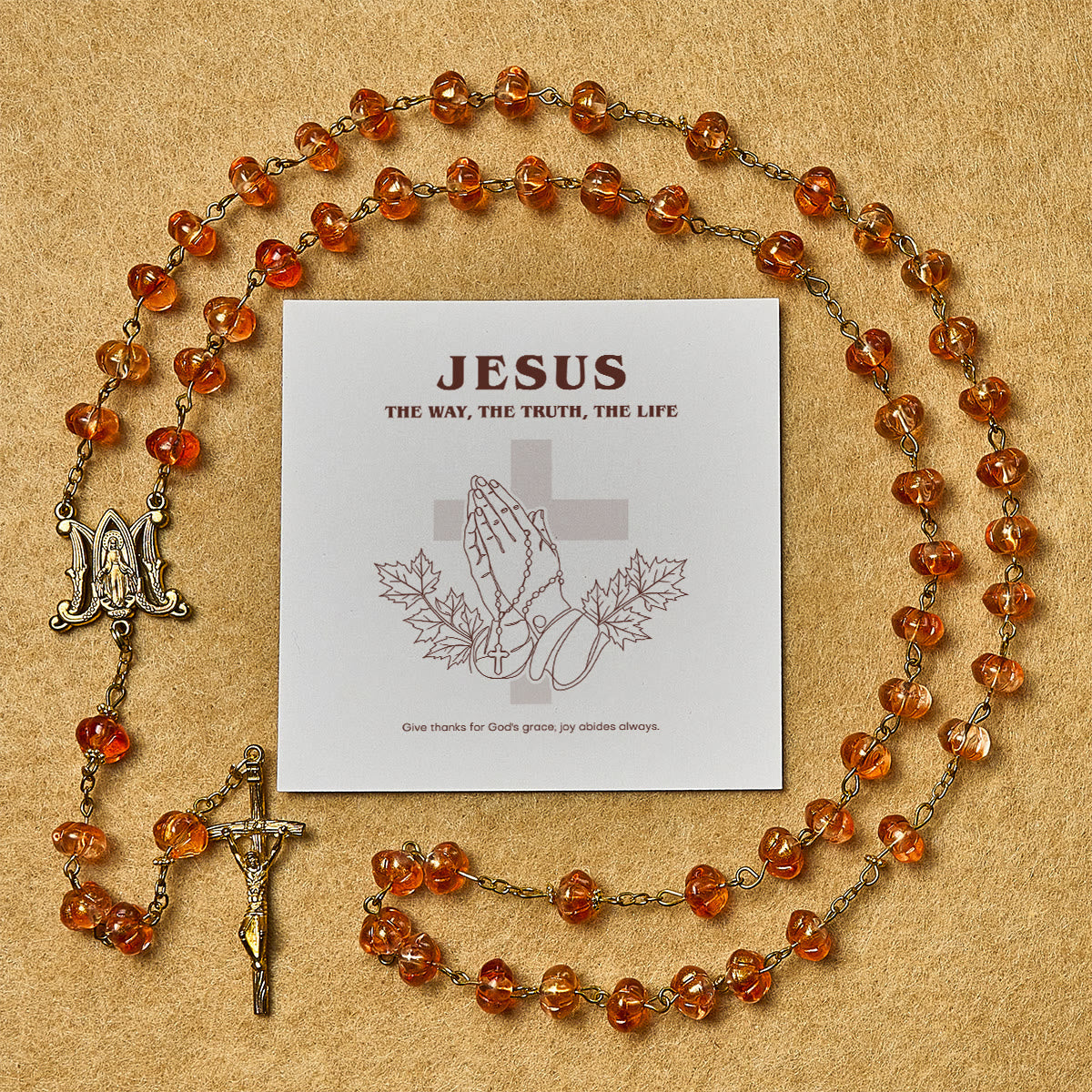 Thanksgiving Sacred Pumpkin Beads Rosary with Gift Card