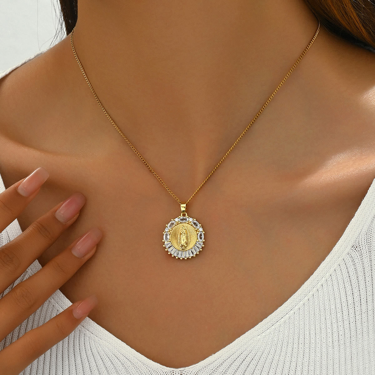 Sparkling Holy Mother Medallion Necklace