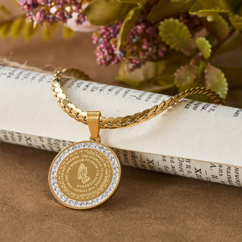 Zircon-Framed Praying Hands Scripture Necklace