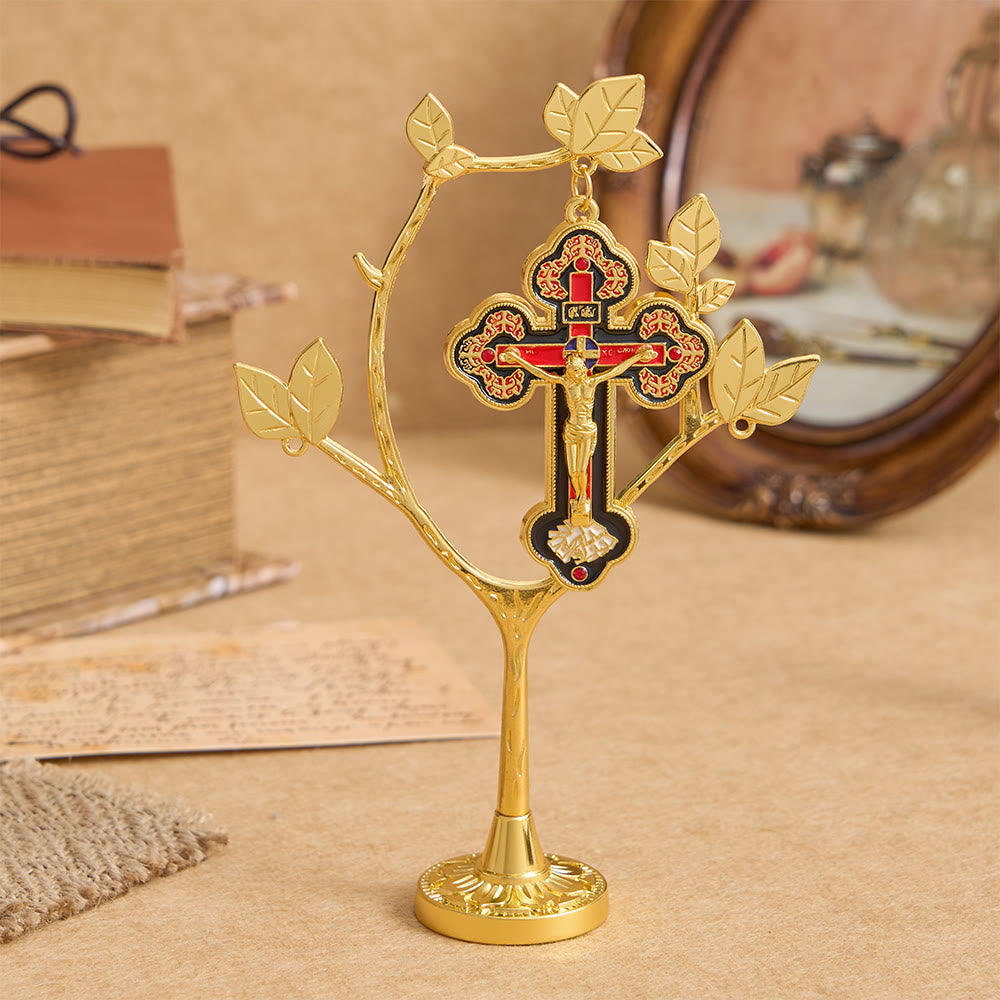 Life Tree Desktop Decor with Hanging Crucifix Charm