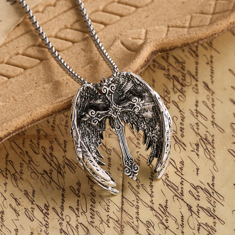Guardian Angel Wings Cross Pendant Necklace