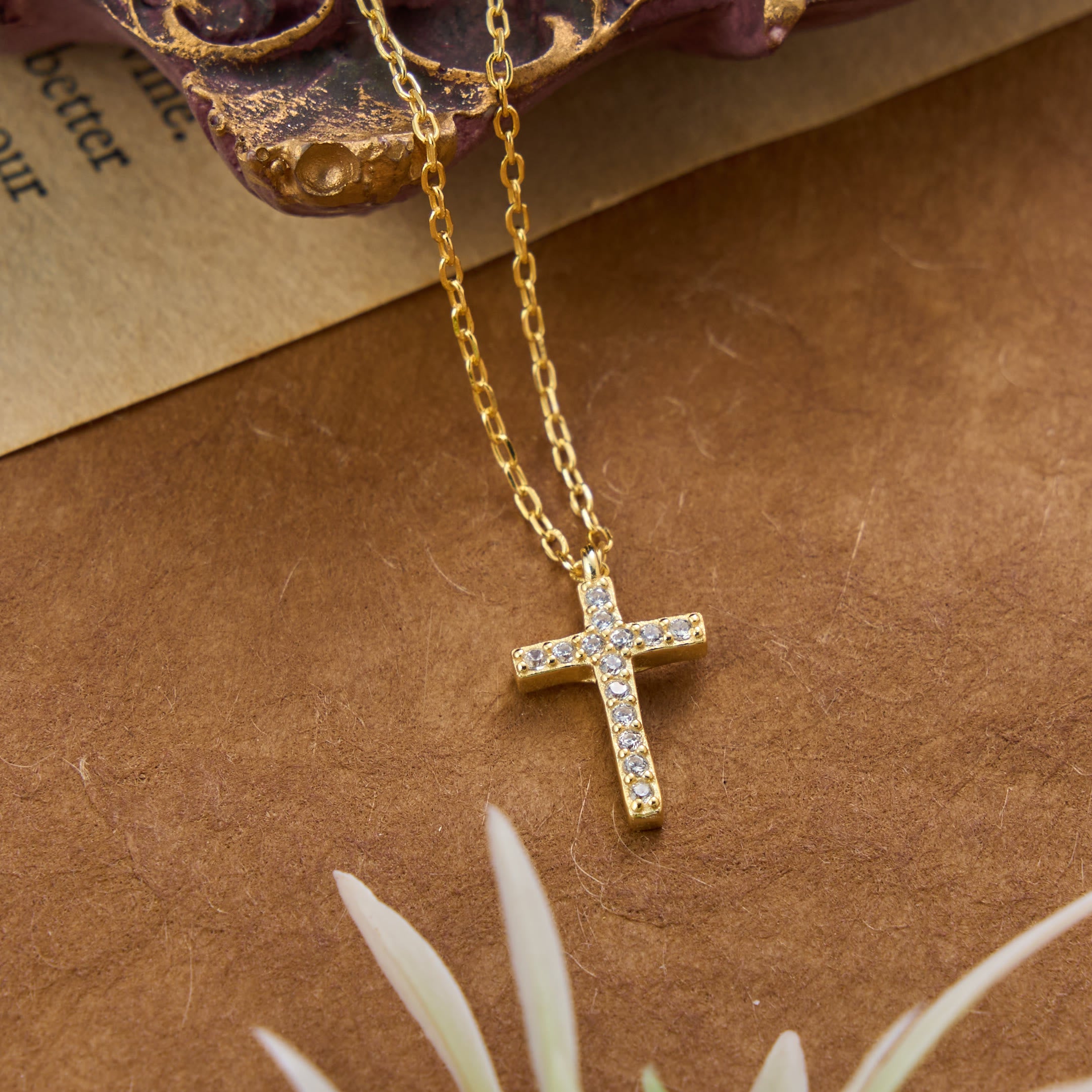 Dainty Sterling Silver Paved Accent Small Cross Layering Necklace