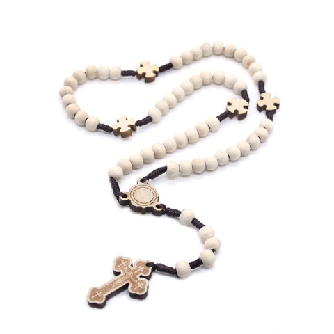 Christ Wooden Cross Prayer Rosary - Beige